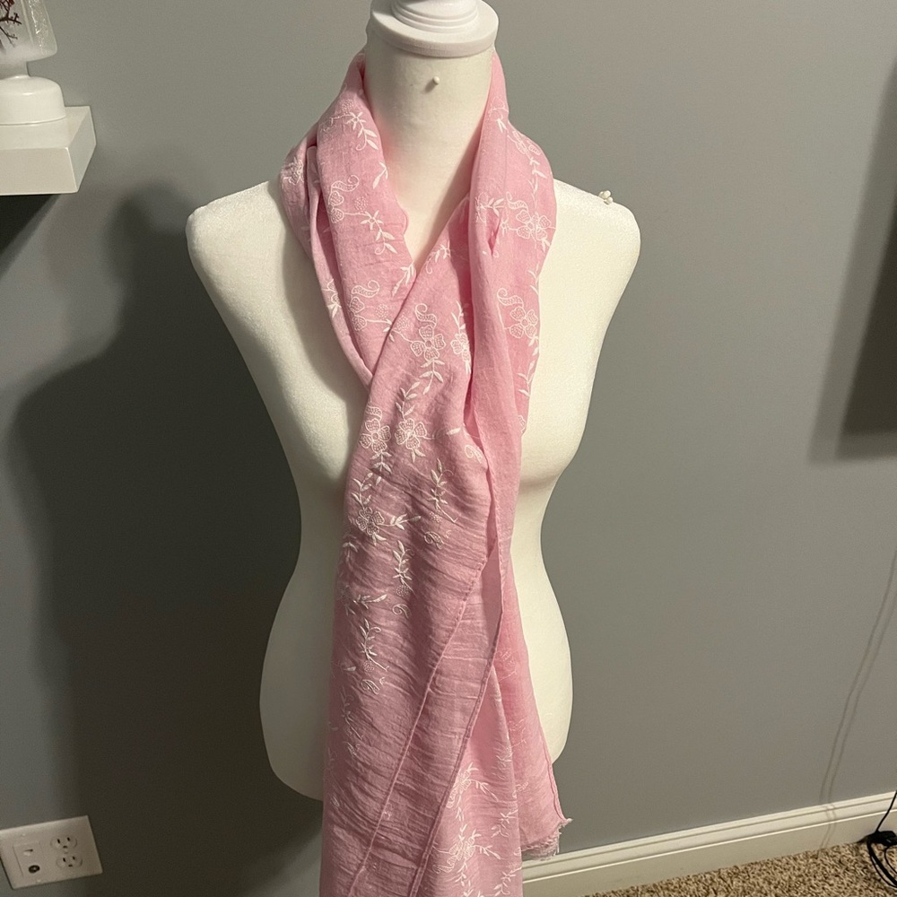 Arianna by Howard’s Pink and White Embroidered Scarf